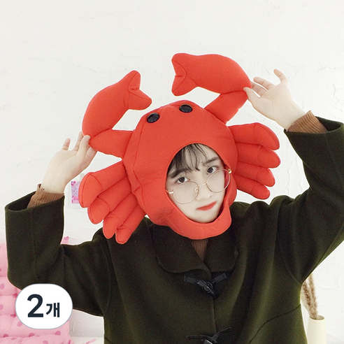 바른리빙 귀여운 캐릭터 인형모자 파티 인생네컷 촬영소품, 2개, 꽃게