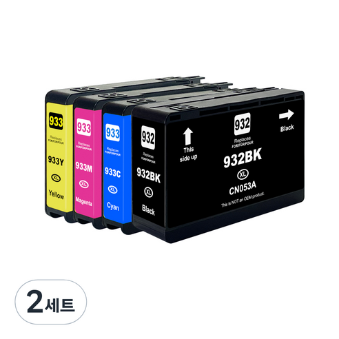 932XL / 933XL 호환잉크 대용량 HP OFFICEJET 6100 6600 6700PREMIUM 7110 7510 7610 7612, (검정+파랑+빨강+노랑), 2세트