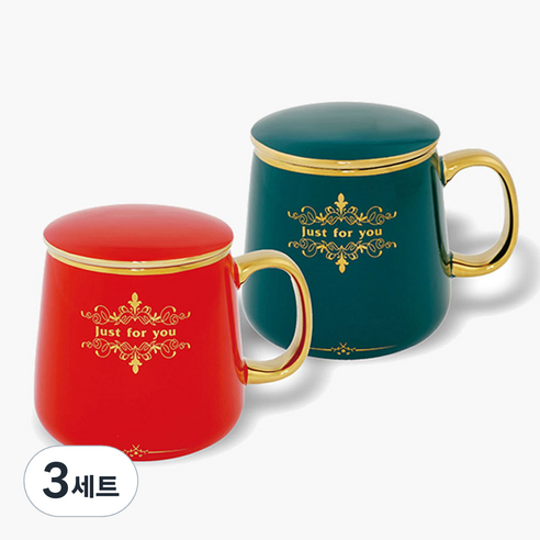 홈카페 도자기 뚜껑 머그컵 2P세트 신혼 선물 머그잔, 3개