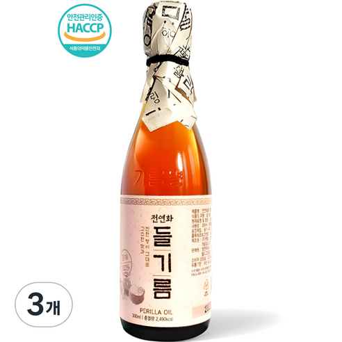 시장쏙 전연화 들기름, 300ml, 3개