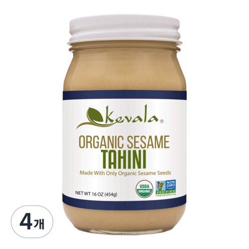 케발라 오가닉 세서미 타히니 tahini 후무스 hummus 유기농 참깨 드레싱 양배추 다이어트 샐러드 소스, 4개, 454g