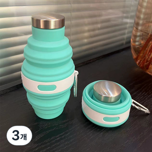 모시루 폴딩 스포츠물병 접이식 실리콘 등산 물병 여행용 텀블러, 그린, 3개, 475ml