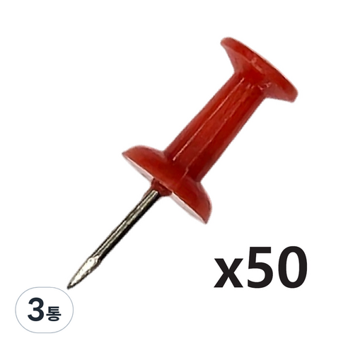 바이트 컬러 압정핀, 빨강, 3통, 50개입