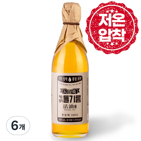 시장쏙 저온압착 들기름, 300ml, 6개