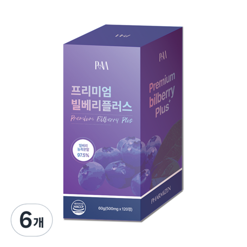 파미젠 빌베리 플러스 농축 분말 97.5% 4개월분 식약처 인증, 6개, 120정