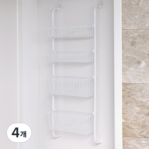 노바리빙 와이어 4단 다용도 문걸이 선반 수납 간편 DIY 철제선반, 화이트, 4개