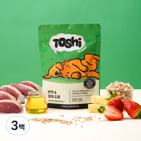 토쉬 펫밀리 강아지 영양제 트릿 면역&장케어 150g, 3팩, 장건강/유산균, 60정