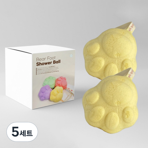 조은디 곰발바닥 샤워볼 퍼프 바디 세안볼, 5세트, 2개입, 옐로우