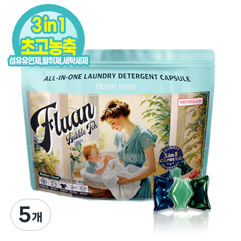 샤인로즈향 플루앙 캡슐세제 세탁세제 섬유유연제 탈취제 통돌이 드럼 겸용, 5개, 30개입