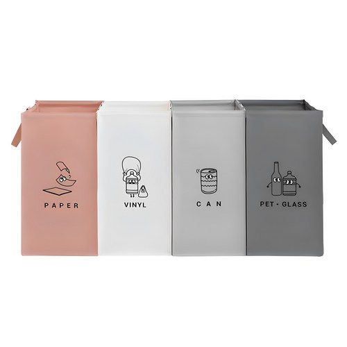 모노블 더길어진 반전매력 재활용 분리수거함 4종 세트, 혼합색상, 120 x 30 x 60 cm