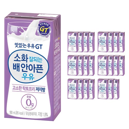 맛있는우유GT 소화 잘되는 배 안아픈 저지방 우유, 180ml, 24개