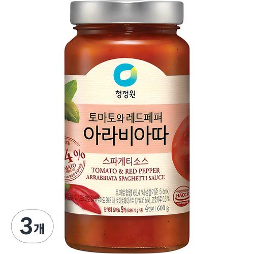 청정원 아라비아따 스파게티 소스, 3개, 600g