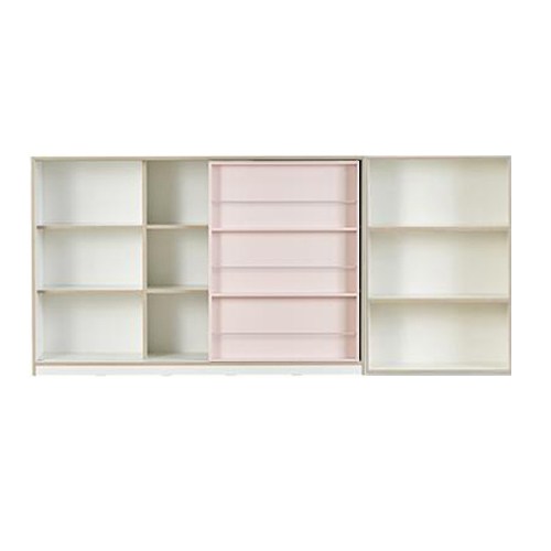 리바트 꼼므 1800 슬라이딩 책장 + 800 책장 세트 방문설치, 핑크(슬라이딩 책장), 웜화이트(책장), 3단