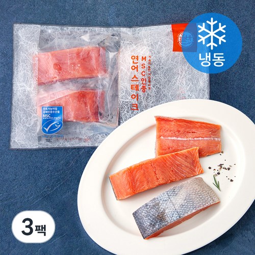 올바른 수산 냉동 연어 스테이크 (냉동), 350g, 3팩