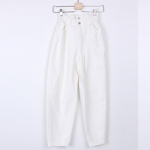 빼빼 여성용 하이웨스트 투버튼 밴딩 배기팬츠