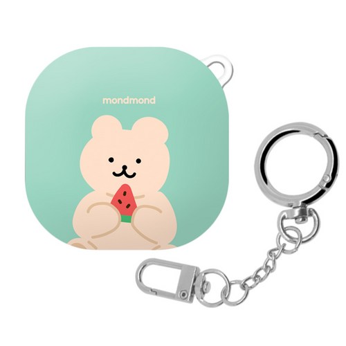 몬드몬드 곰돌이 여름방학 버즈 라이브 / 프로 / 버즈2 하드 케이스 + 키링, 수박곰 베이지, 단품, 1개