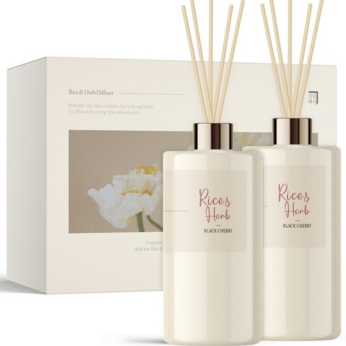 살림백서 라이스 앤 허브 디퓨저선물세트 500ml 2개 + 리드스틱 2개, 블랙체리, 1세트