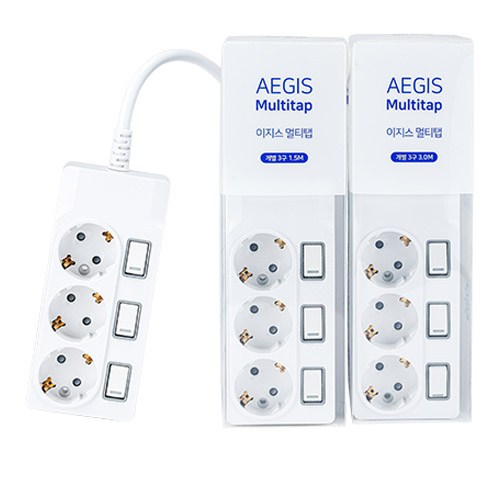 이지스탭 자동소화 멀티탭 개별 3구 1.5m + 3m 세트, 화이트, 1개