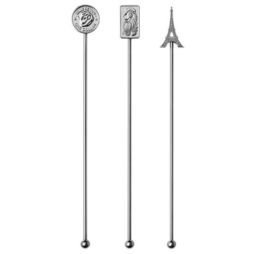 까사베니 스텐 머들러 원형 + 사각 + 에펠 세트, 실버, 1세트