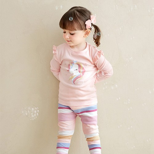 유니프랜드 아동용 트윙클유니콘 후라이스 9부 면 슬림핏 내의 세트