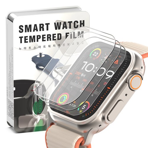 누아트 9H 고강도 풀커버 강화유리 액정보호필름2P 애플워치 울트라1/2/3 (49mm), 투명, 1세트