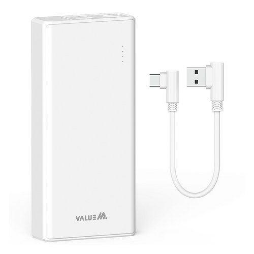 밸류엠 대용량 테이블오더 호환 태블릿 보조배터리 20000mAh + C타입 ㄱ자 케이블 세트, 화이트, VM-B2DB4P20G