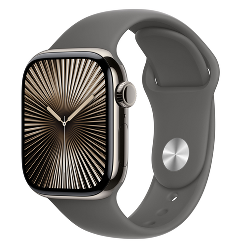 Apple 애플워치 10 GPS+Cellular, 42mm, 티타늄, 내추럴 / 스톤 그레이 스포츠 밴드, S/M