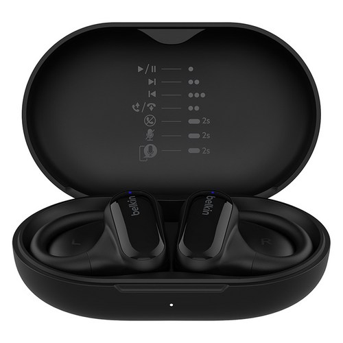 벨킨 사운드폼 클리어핏 오픈형 스포츠 이어후크 초경량 무선 이어폰, 블랙, AUC013btBK