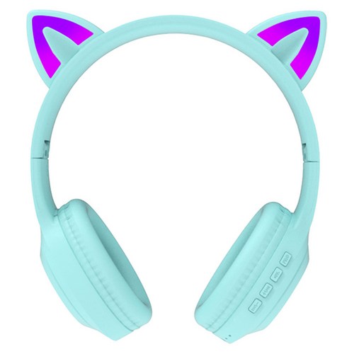 SKY 아동용 핏 키티 LED 청력보호 멀티포인트 유무선 겸용 블루투스 5.4 휴대용 헤드셋, 페퍼민트 그린, IM-H26