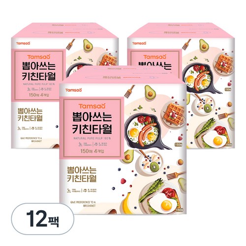 탐사 뽑아쓰는 천연펄프 키친타올, 150매, 12개