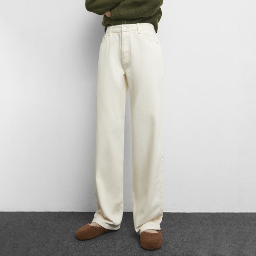 미쏘 여성용 기모 롱 스트레이트핏 데님 면 팬츠