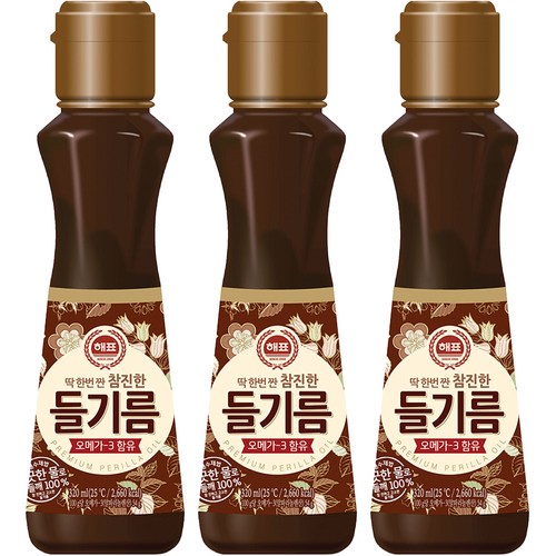 해표 참진한 들기름, 320ml, 3개