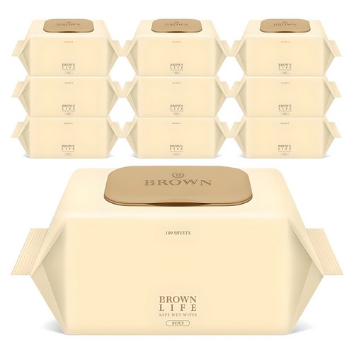 브라운라이프 베이지 엠보싱 대용량 물티슈 캡형, 50g, 100매, 10개