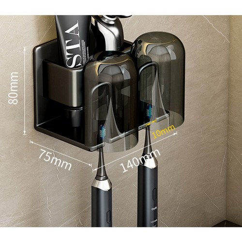 앨오앤지 무타공 쉽게 떨어지지않는 칫솔걸이+양치컵, 블랙 2구세트, 1개