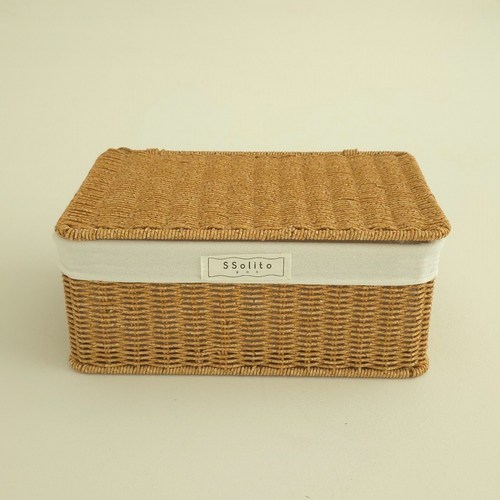 쏠리또 내츄럴 PP라탄 덮개사각바구니 옵션5(24x16x9cm), 안감포함, 1개, 덮개 옵션5번 옅은갈색(light brown)