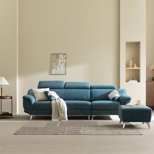 가구모티브 무아르 3인용 4인용 조야 아쿠아텍스 패브릭 소파 쿠션증정 스툴선택, 피콕그린