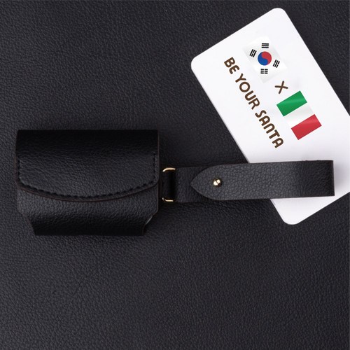 비유어산타 에어팟 프로2 세대 가죽케이스 핸드스트랩 일체형 이태리 소재 베네치아, 블랙