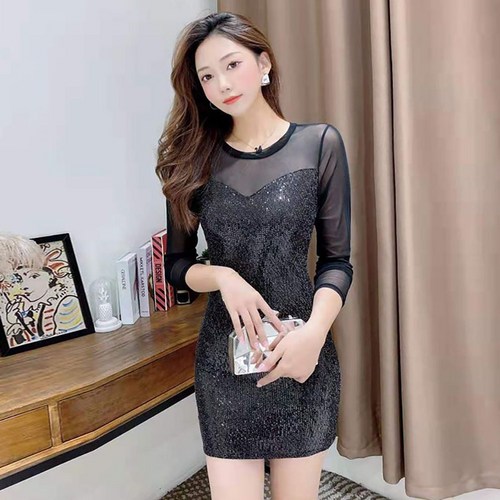 MOSAIRATION 여성 슬림핏 라운드넥 스팽글 원피스 파티룩 반짝이 디자인 패션 미니 원피스 V110974