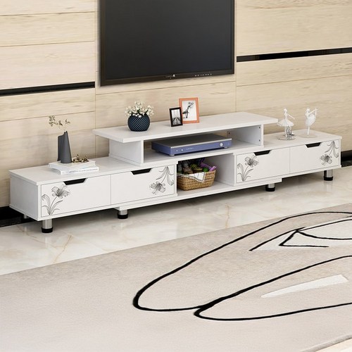 제이고 티비다이 수납장 확장형 거실장 서랍 1200-1700, 화이트