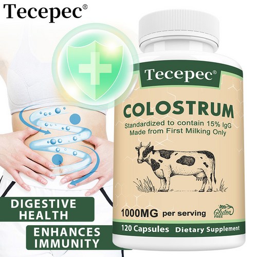 초유 보충제 - 소화기 건강 면역 건강 및 건강한 면역 세포 기능을 위한 (첫 젖을 짜는 젖소의 초유 분말 15% IgG를 함유하도록 표준화됨), 2개, 120정