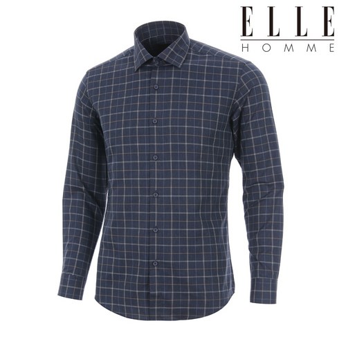 엘르 CVC 트윌 멜란 체크 슬림핏 긴소매셔츠 72620