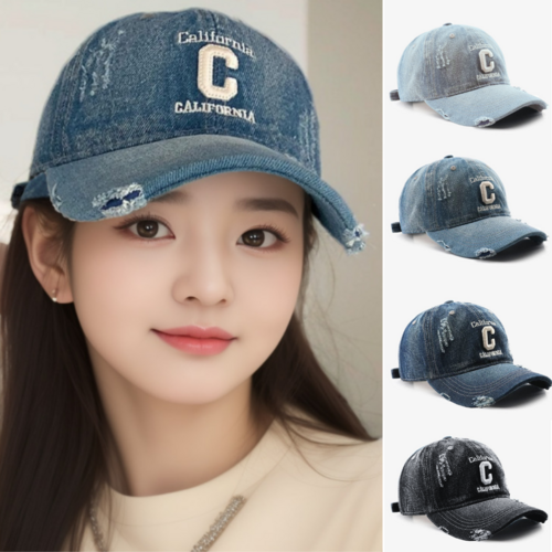 SUNALIFE 자수 청모자 데님 빈티지 모자 남녀공용 야구 캡모자 4color