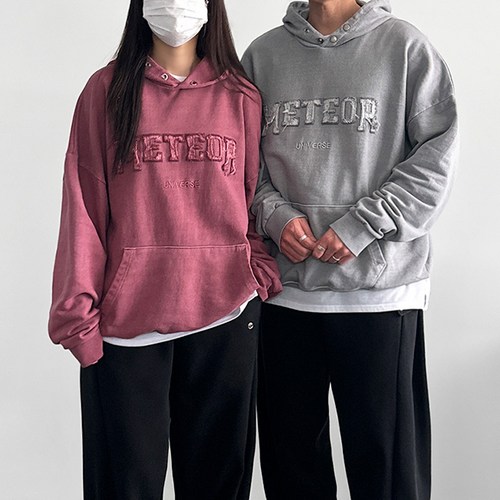 [얼로우]메테오 피그먼트 오버핏 후드티 똑딱이 버튼 남여공용 커플 트레이닝