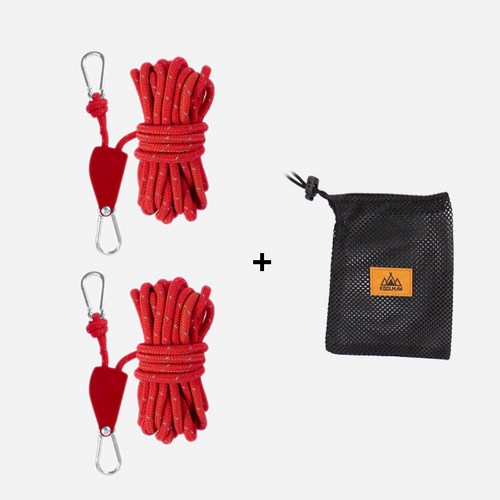 KOOLMAN(쿨맨) 다용도 이지스토퍼 로프라쳇 타프 스트링 6mm_5M 2개 + 메쉬파우치 세트, 라쳇스트링 (6mm×5M) L - 레드 2개+메쉬 B