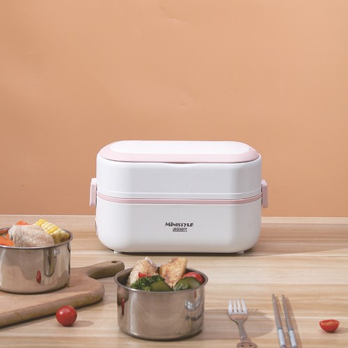 NEENCA 전기도시락 전기열밥 보온도시락 다용도 스테인리스 2단, 핑크, 1개