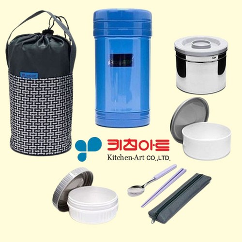 키친아트 학생용 직장인 보온도시락 셋트, 1세트, 블루