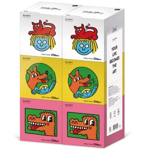 한예지 키스해링 키즈용 미용티슈 천연펄프 2겹, 230매, 60개