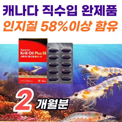 슈퍼 크릴오일 58 1000mg 정품 캐나다 수입 완제품 인증 인지질 58%이상원료 omega3 krill oil 청정 남극 순수 리얼 크릴유 플러스 오일 효능 추천 마켓정감알약통, 1개, 60캡슐