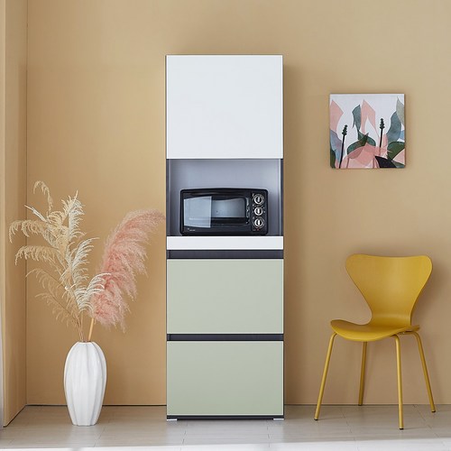 미자크 리버스 밥솥서랍수납장 / 주방수납장 비스포크 오브제 다용도 팬트리 수납장 속깊은 키큰 장 냉장고 틈새 600, 크림화이트+미스트그린