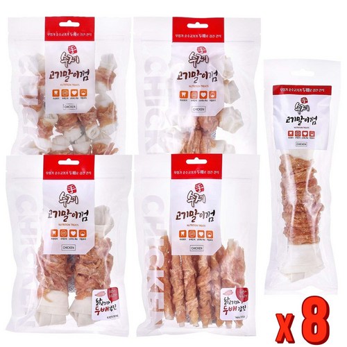 펫스토리 수제 고기말이껌 치킨 5종 골라담기 (x8팩) 강아지 간식, 200g, 8팩, 고기말이껌 치킨껌 4.5인치(5개입)